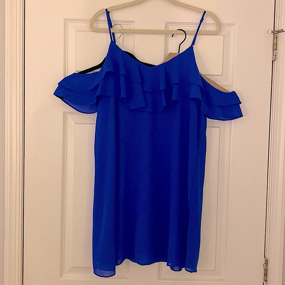 Waterfront Royal Blue Off-The-Shoulder Skater Dress (L)